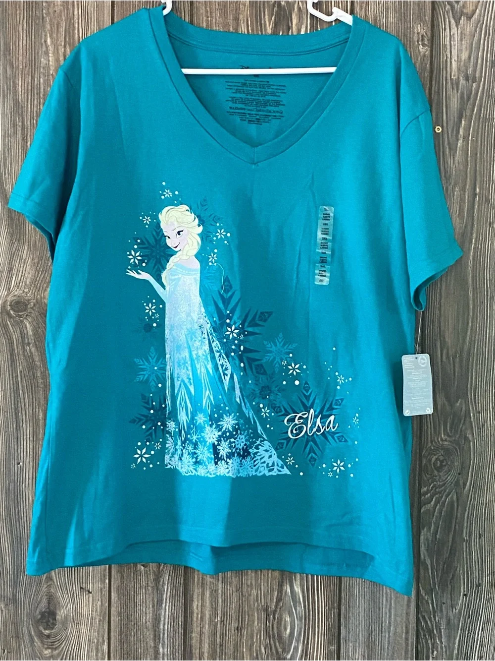 Disney Teal Elsa Graphic V-Neck Shirt - Picture 1 of 6